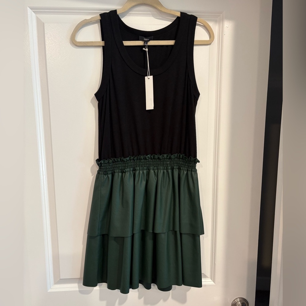 NWT DREW Black & Green Sleeveless Faux Leather Dress